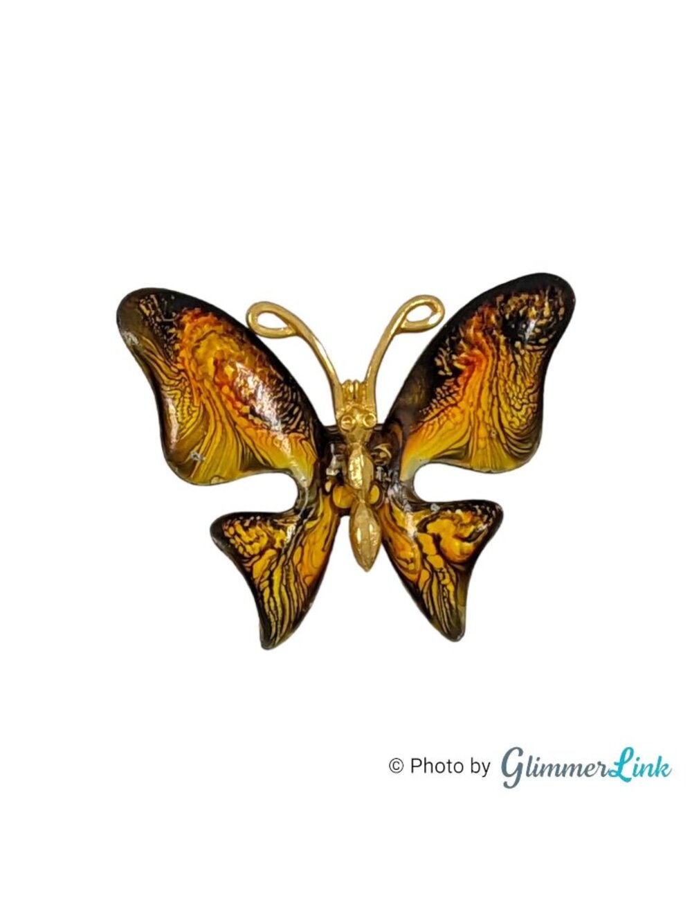 Vintage Emmons Butterfly Brooch Orange Enamel Gold Tone Signed 2 Inch